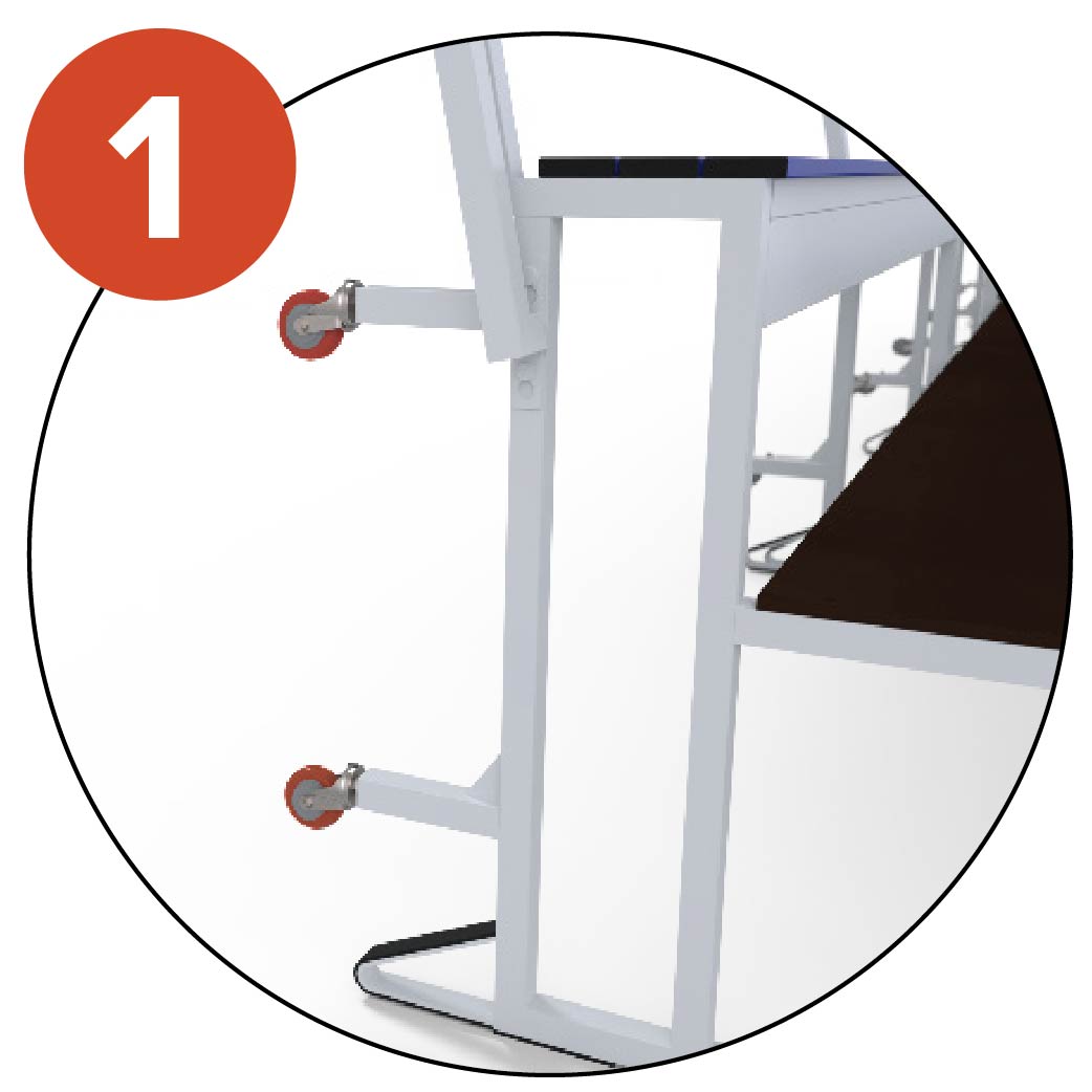 4 swivel wheels with brakes per module ease movement and storage