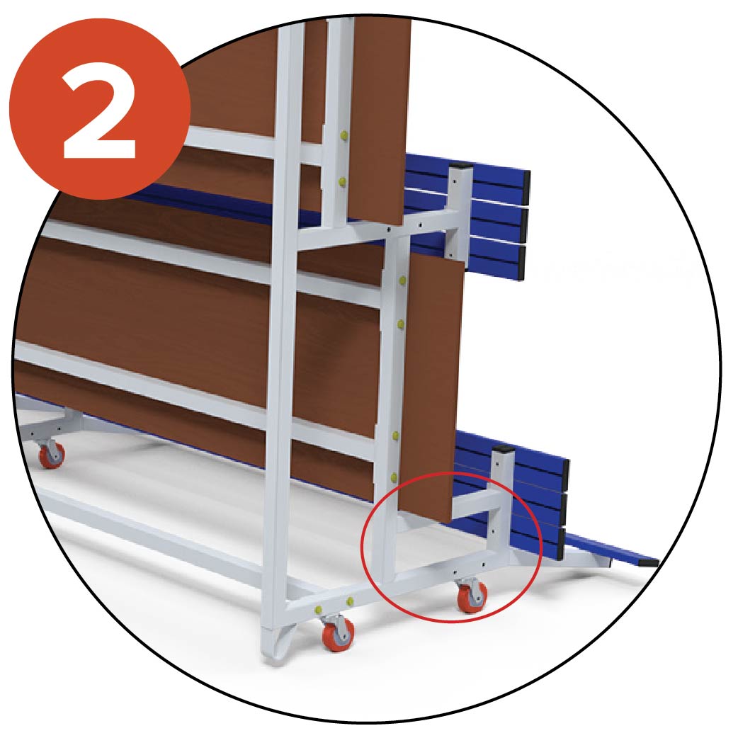 The last row is reinforced in order to withstand weight of the whole structure in storage position