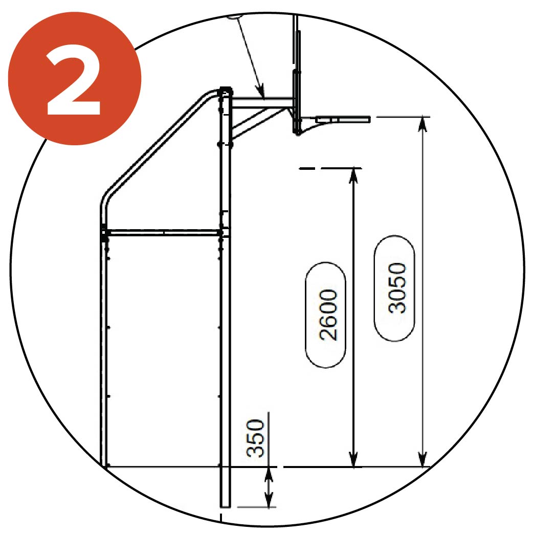 2 sets of fixation holes for 3.05m or 2.6m height