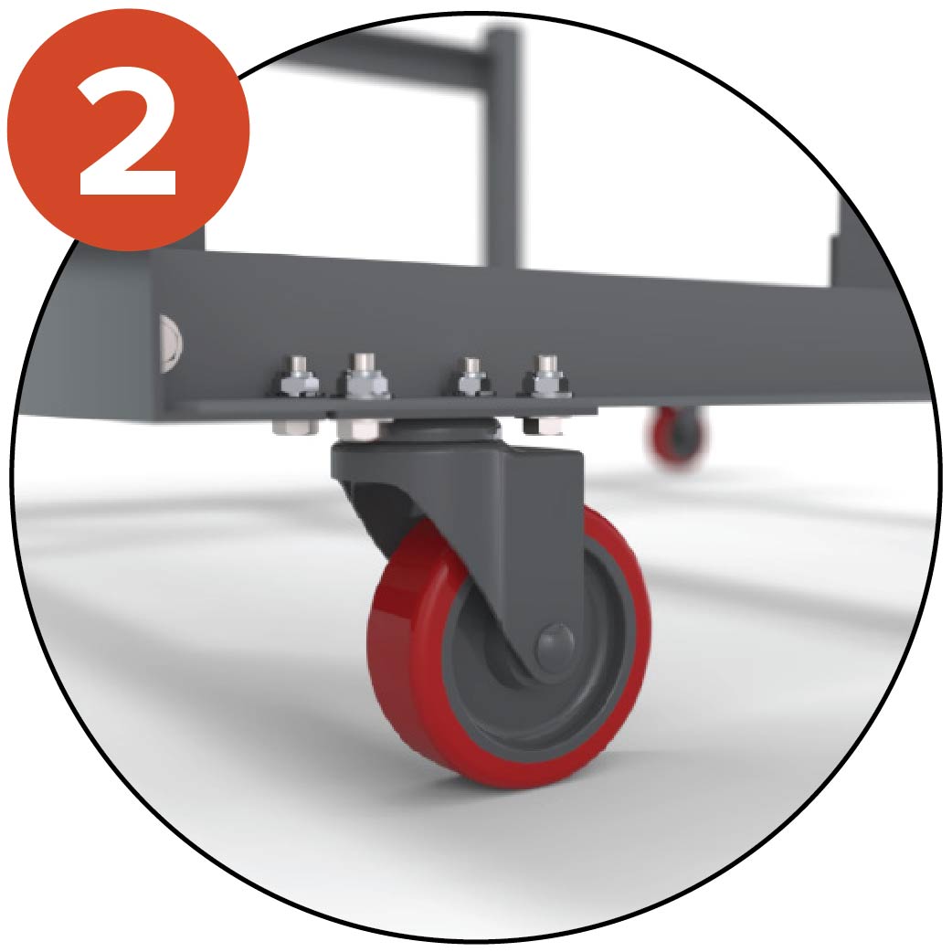 Easy moving thanks to 2 swivel wheels, 2 brake wheels to immobilize the structure in place