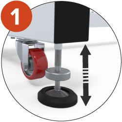 7 adjustable support feet on which the structure rests during play and not on the wheels