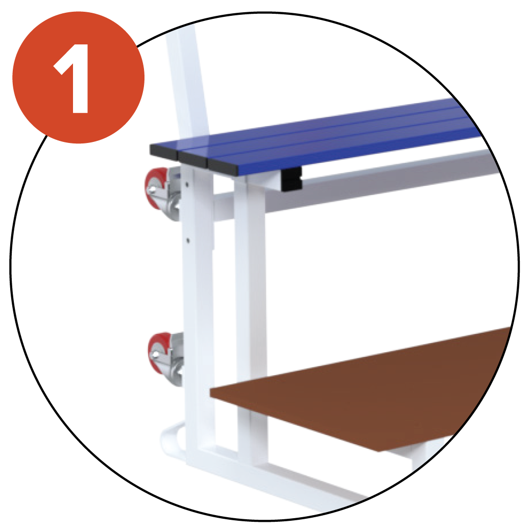 4 swivel wheels with brakes per module ease movement and storage