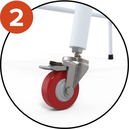 Brake wheels allow the chair to be stable and transported easily