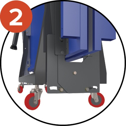 Wide wheeled base to provide excellent stability in all conditions and to ease transport