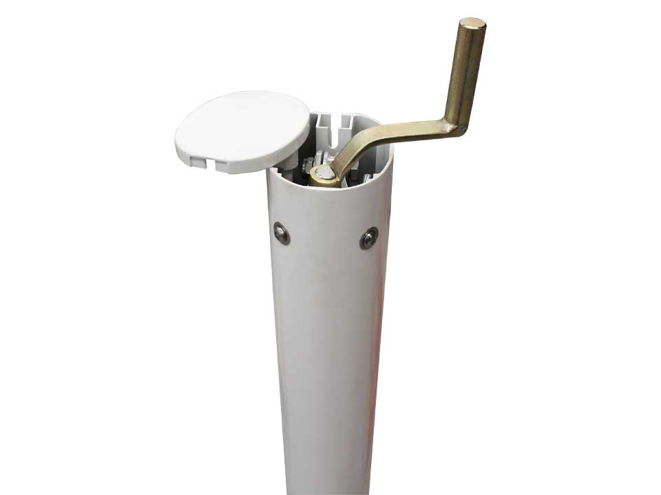 Socketed tennis posts in elliptical aluminium with internal winch systems