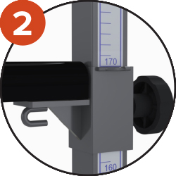 Sliding crossbar support can be adjusted up to 2.2m height. Cleats allowing for place a crossbar or a cord