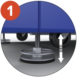 The pedestal feet are fully adjustable in order to compensate possible court irregularities