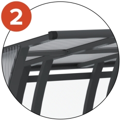 Top bar with curved profile to prevent head injury and hide fasteners.