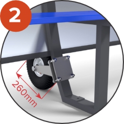 Pneumatic wheels with 260mm diameter, help fixed on uneven terrain. 